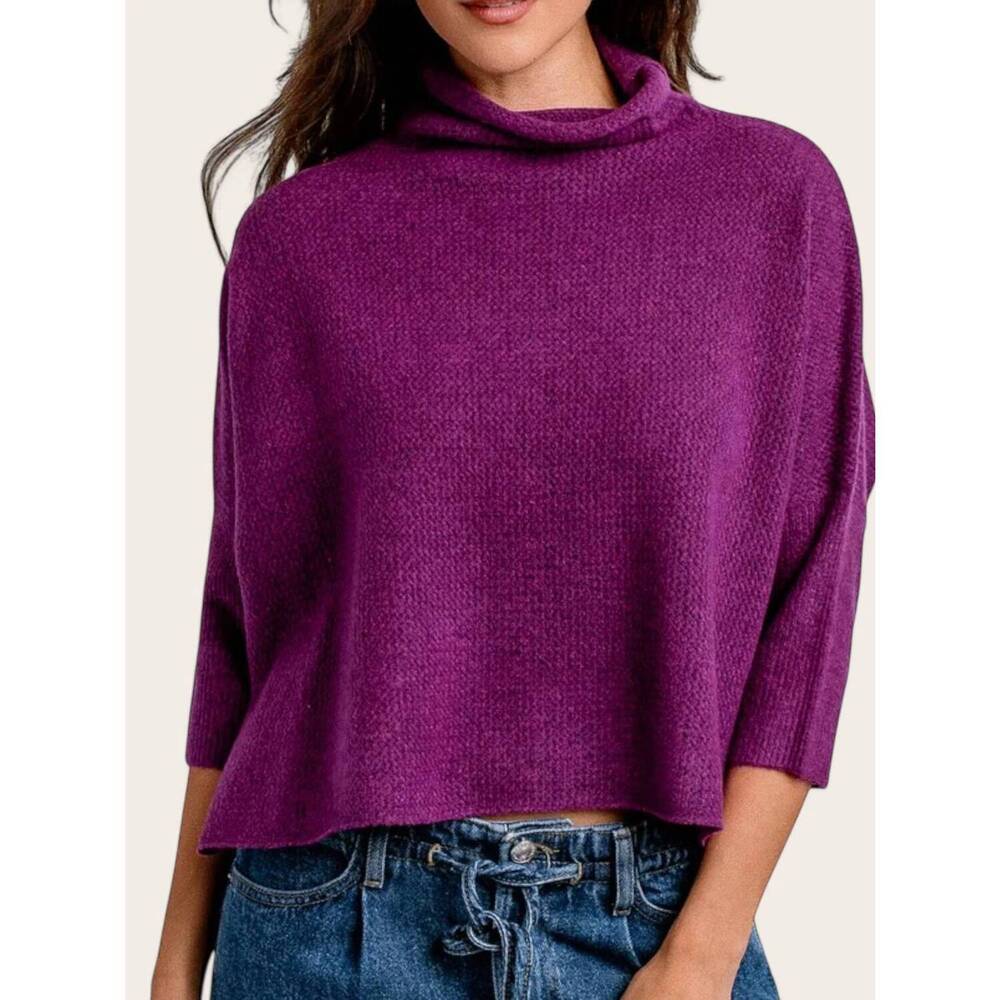 NEW KERISMA aja london boxy turtleneck criss cross stitch sweater in purple